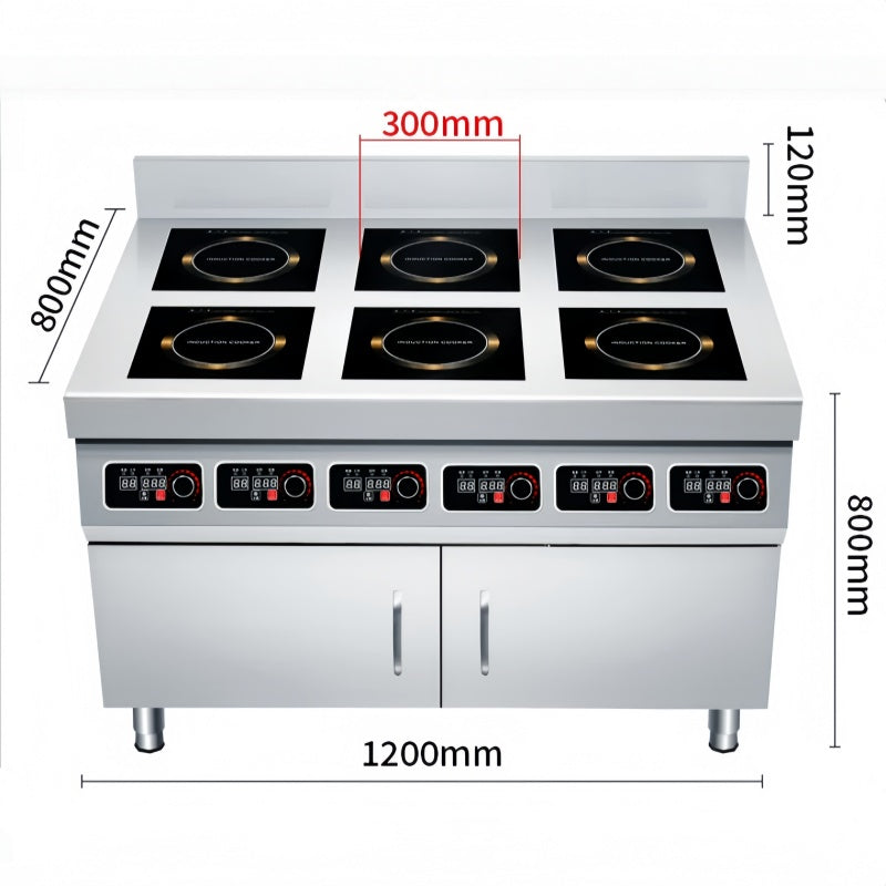 Commercial Induction Cooker 3500W | 4/6/8/10 Burner Stainless Steel Cooking Stove for Restaurant Kitchen